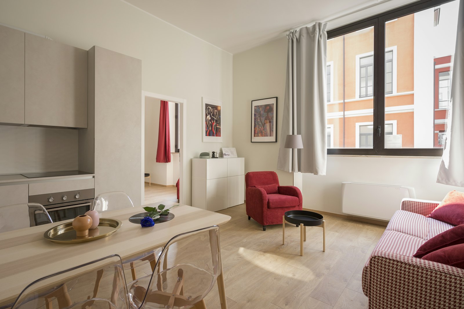 Apartment living space set up for remote work